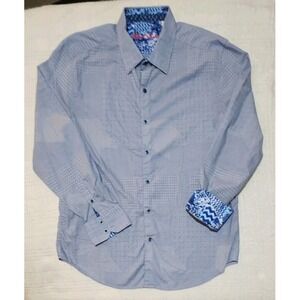 Robert Graham Men's 2XL XXL Blue Button Up Flip Cuff Traditional Fit Dress Shirt